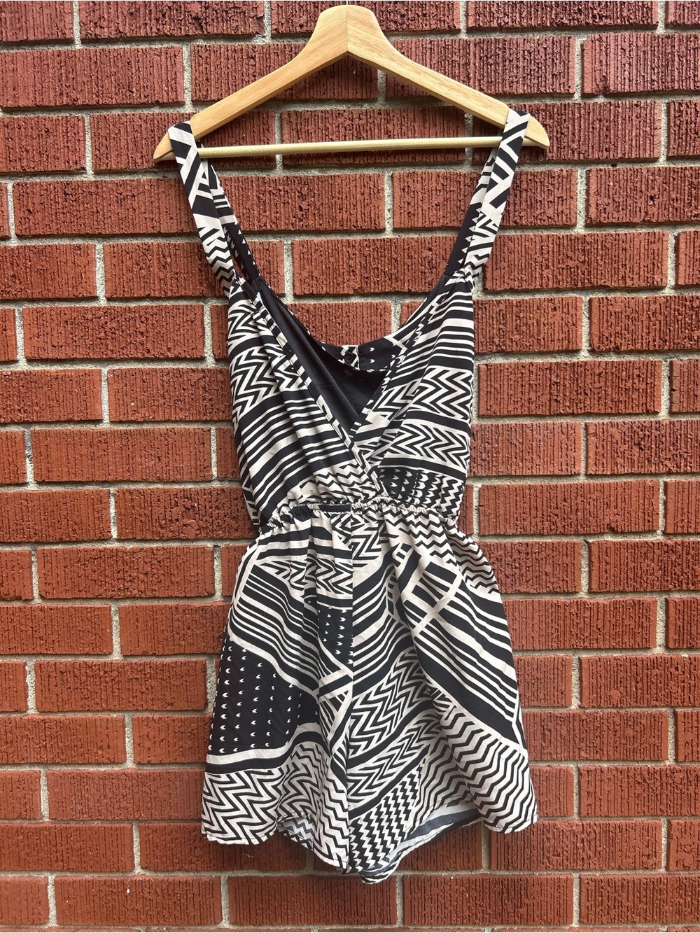 Magazine Black White Geometric Wrap Romper L/XL